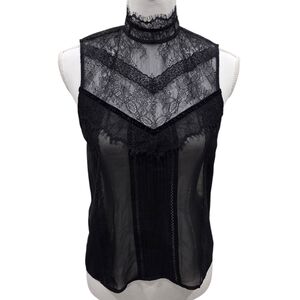 Alice + Olivia Black Lace High Neck Sheer Sleeveless Top Size 6 NWOT